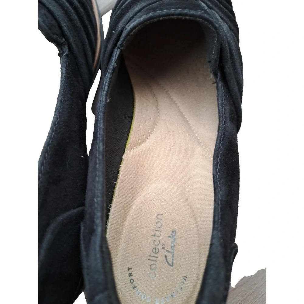 Clarks Women's Black Leather Suede Sharon Villa Loafers Wedge Comfort Shoes 11 M